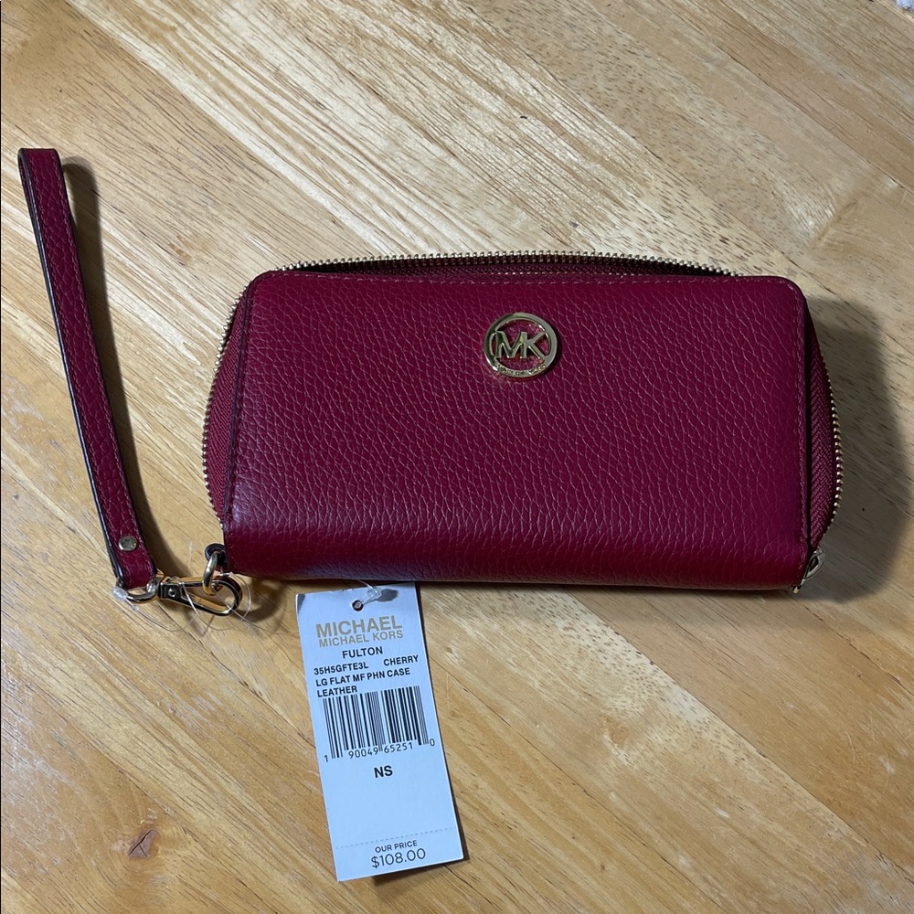 Michael Kors Cherry Wristlet with Gold Accents